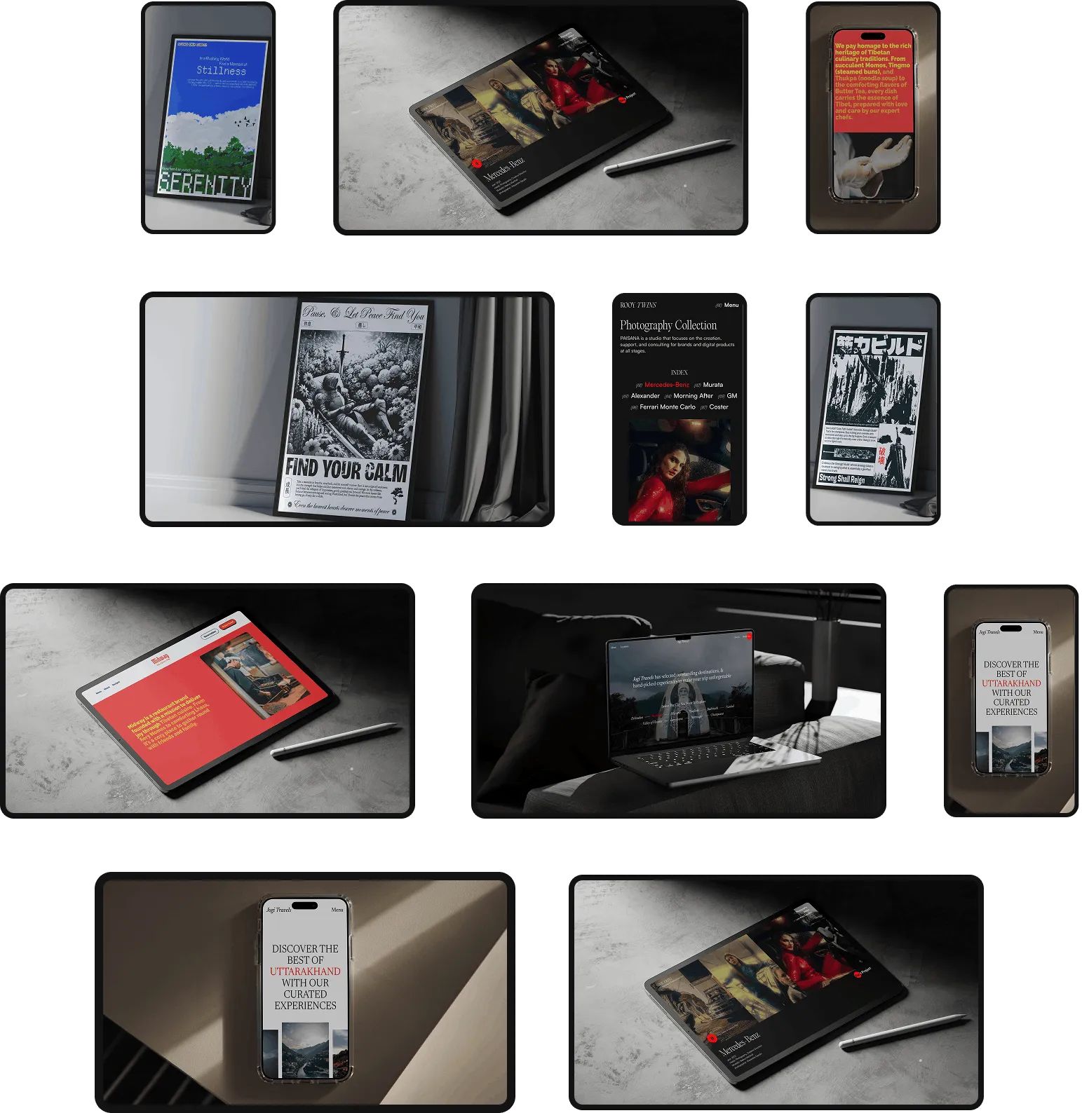 showcasing our work with a grid of phone & mobile mockups 